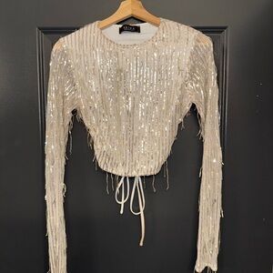 AKIRA Women's Sequin Cream Blouse